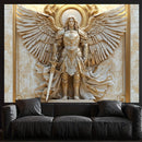1pieza Estilo Glam Estatua de San Miguel Arcángel Telón de Tela, Ornamento de Poliéster Colgado para Salón y Decoración de Habitación, Ajuste General, No Requiere Electricidad ni Plumas