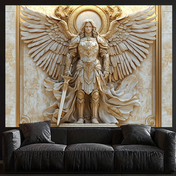 1pieza Estilo Glam Estatua de San Miguel Arcángel Telón de Tela, Ornamento de Poliéster Colgado para Salón y Decoración de Habitación, Ajuste General, No Requiere Electricidad ni Plumas