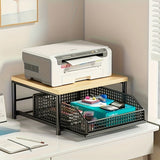 1 caja de almacenamiento de metal con capas de bambú moderno con cajones, diseño que ahorra espacio para electrodomésticos de cocina y organización de cubiertos, decoración duradera del hogar con canastas de metal negro para organizar lo esencial.