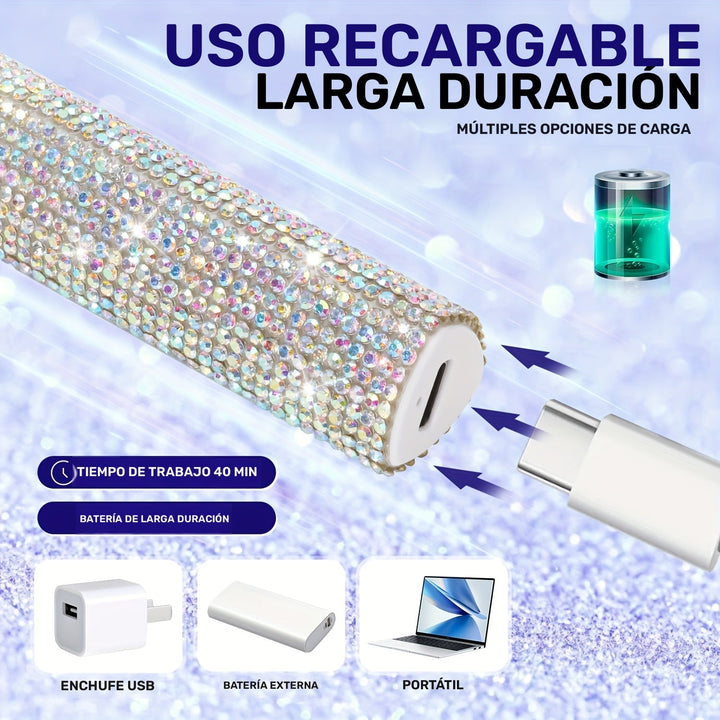 Secador de uñas portátil con cristales brillantes - Recargable por USB, batería de litio, ideal para manicura y pedicura, diseño compacto para viajes, esenciales para el cuidado de las uñas | Lámpara de uñas recargable | Secador de uñas duradero, accesor