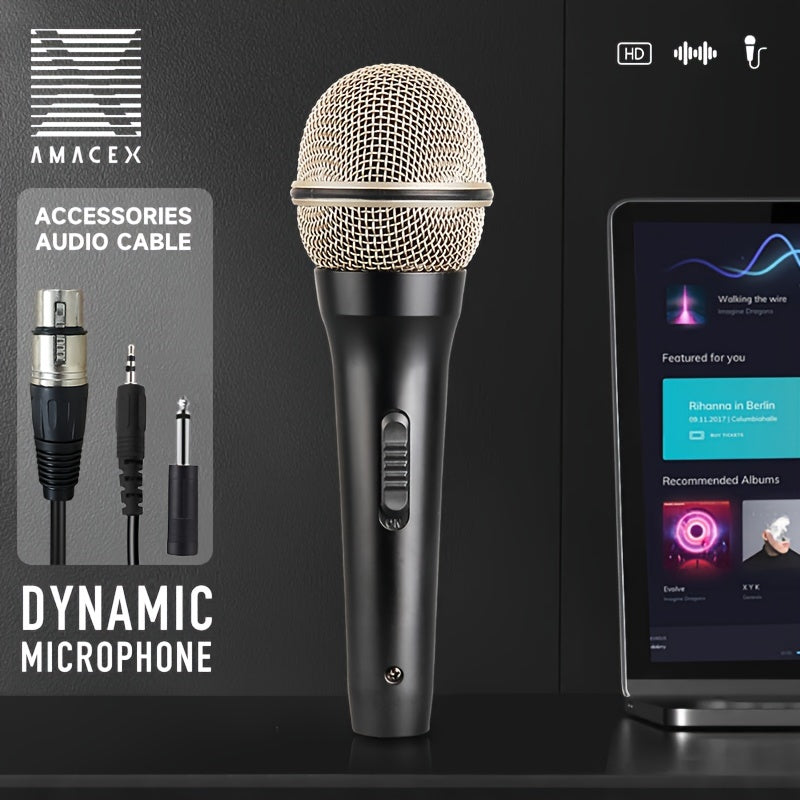 Microfono Voz Portátil Profesional AMACEX con Interruptor de Encendido/Apagado, Incluye Cable de Audio XLR de 2m para Conexión 1/4" - , Captura de Sonido de Alta Calidad para Actuaciones en Vivo y Grabación de Estudio, Diseño Elegante del Micrófono, Dura
