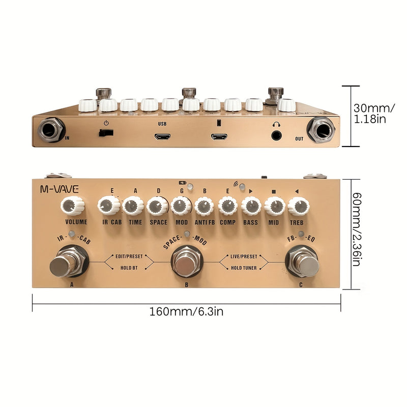 [Pedal de efectos CUBE AC] Pedal de efectos multifuncional portátil CUBE AC para guitarra acústica con reproducción inalámbrica, interfaz de audio para grabación en teléfono, regalo ideal para cumpleaños, Pascua, Día del Presidente, novios, novias y Eid
