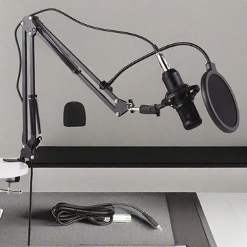 BM-800 Micrófono de condensador con cable, negro, alimentado por USB, conector de 3,5 mm, cuerpo de hierro, para chat de voz y grabación, con accesorios