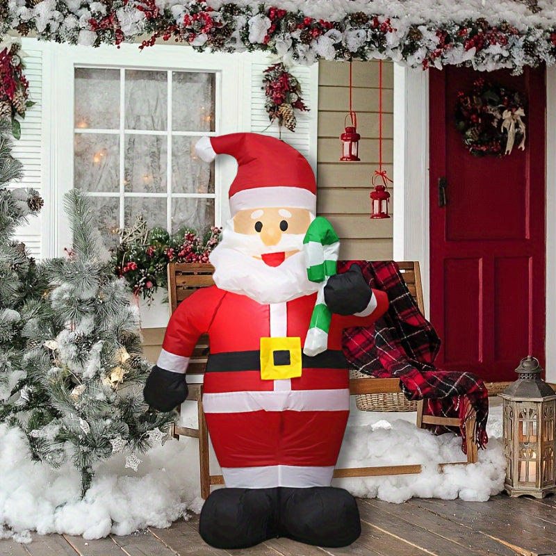 Santa Claus inflable de 121.92 cm con bastón de caramelo, decoración navideña autosoportada, enchufe incluido, para decoración de jardín en fiestas