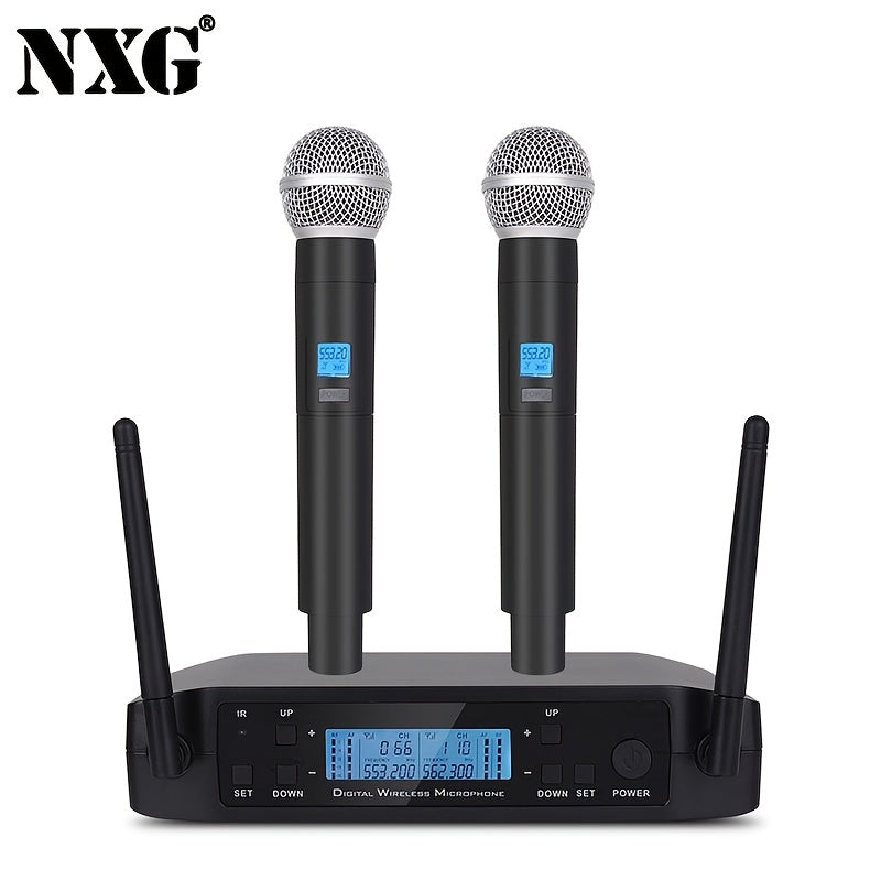 Sistema de micrófono inalámbrico profesional de doble canal NUOXIANGE, incluye 2 micrófonos de mano, batería de larga duración, ideal para presentaciones en escenarios, conferencias, karaoke en casa y bodas