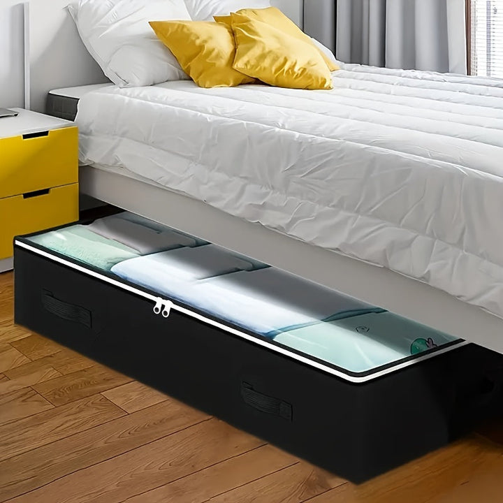 1 caja de almacenamiento plegable grande con asas y ventana visible - Organizador multiusos para ropa, libros, juguetes, mantas y ropa de cama - Diseño que ahorra espacio para debajo de la cama, armario, vestidor, dormitorio, residencia - Ideal para la o
