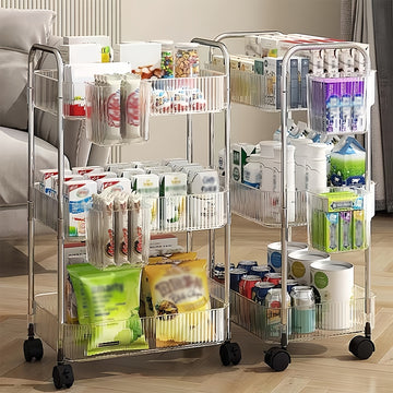 1 carrito de almacenamiento de plástico transparente con 3 niveles - Organizador multi-funcional para cocina, baño, oficina, estante de almacenamiento móvil para cosméticos, productos de belleza y más, organización de oficina | Carrito de almacenamiento