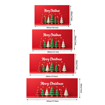 2D Banner de Puerta, 1 pieza, Banner de Puerta de Navidad con texto "Feliz Navidad", Árboles de Navidad Rojos y Blancos, Estrellas y Copos de Nieve - Poliéster, Ideal para Decoraciones Navideñas, Jardín al Aire Libre y Celebraciones de Regreso a la Escue