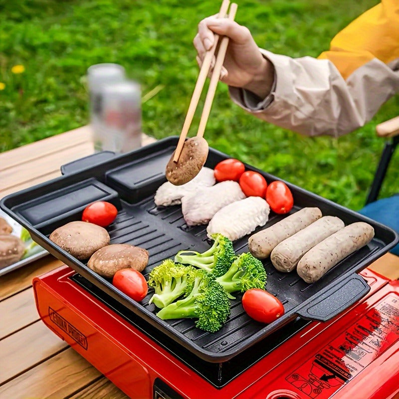 Sartén rectangular antiadherente - Sartén de piedra de metal sin humo con asa para asar al aire libre/interior, placa caliente y sartén, ideal para salchichas, verduras, etc., placa de asador para barbacoa