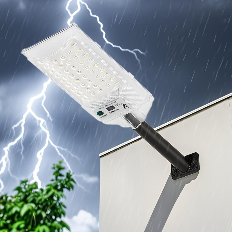 Nueva luz de camino solar integrada con sensor de movimiento, iluminación inteligente para exteriores, calles, patios y jardines, fijo de plástico resistente al tiempo con control remoto, luces solares para exteriores, cuerpo de plástico duradero.