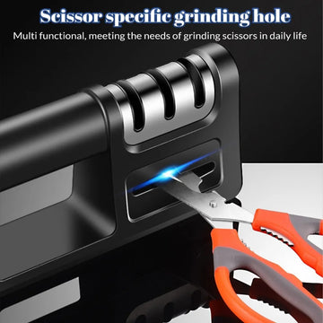 1pc Afilador Multifuncional Diamante 4-en-1 Versátil - Afilado Manual Rápido y Fácil para Cuchillos de Cocina, Tijeras y Hojas, Diseño Negro Elegante con Piedra Integrada, Material ABS, No Necesita Batería - Ideal para Uso Doméstico y en Restaurantes, Af