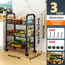 Carrito Multifuncional de Malla con Ruedas, 3-4 Capas Opcionales, Carrito de Almacenamiento de Cocina Metálico, con 3-4 Cestas Metálicas, Ruedas Bloqueables, Apto para Hogar, Oficina, Cocina Negro