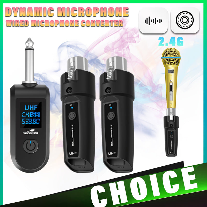 Adaptador de Micrófono Dinámico XGeS a XLR para Aventuras al Aire Libre - Sistema de Transmisor y Receptor Inalámbrico con Carga USB-C, Pantalla Digital de 2.4GHz, Ideal para Guitarra, Mezcladores de Audio y Sistemas de PA, Micrófono Inalámbrico Recargab