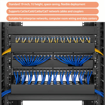 Panel de Conexión Keystone 1U de 24 Puertos, Montaje en Rack Metálico de 19 Pulgadas, Espesor Aumentado de 1.5mm, Tomas Keystone Cat6/Cat6a/Cat7 (Vendidas por Separado), Barra de Gestión de Cables Incluida,