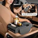 1 cojín universal para apoyabrazos de auto en piel PU, con porta vasos, compartimento multifuncional y ranura para caja de pañuelos