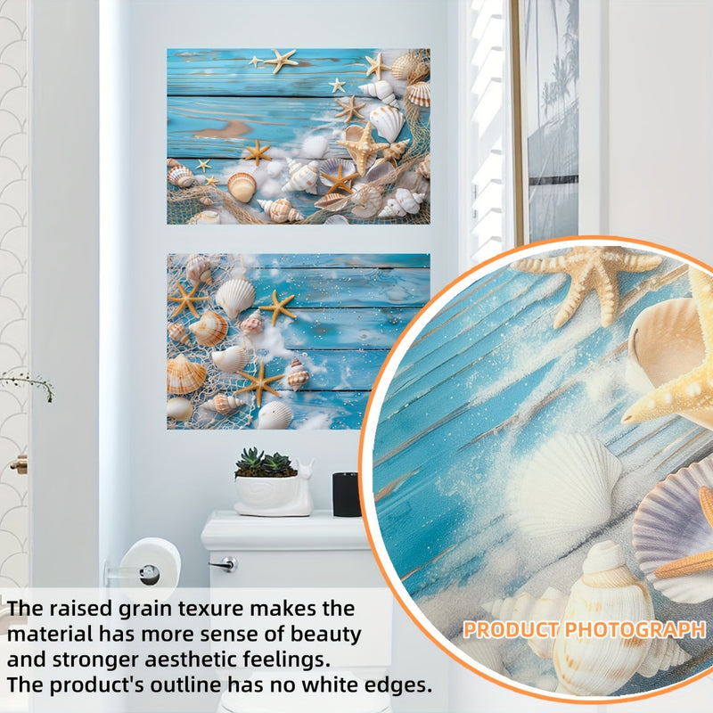 Un conjunto de tres (20*30Cm*3piezas) calcomanías de tema oceánico para inodoro con estrellas de mar y conchas para decorar baños y habitaciones, autoadhesivas ATW7028-YC.