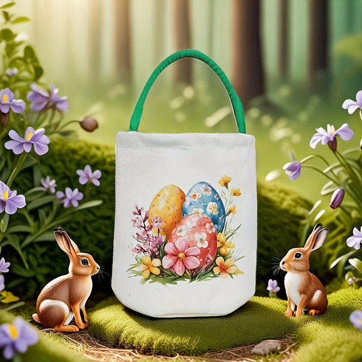 Una canasta de Pascua redonda con un diseño de conejo con asas, adecuada para niños y niñas. Perfecta para decorar con huevos de Pascua, juguetes, libros y regalos para las vacaciones.