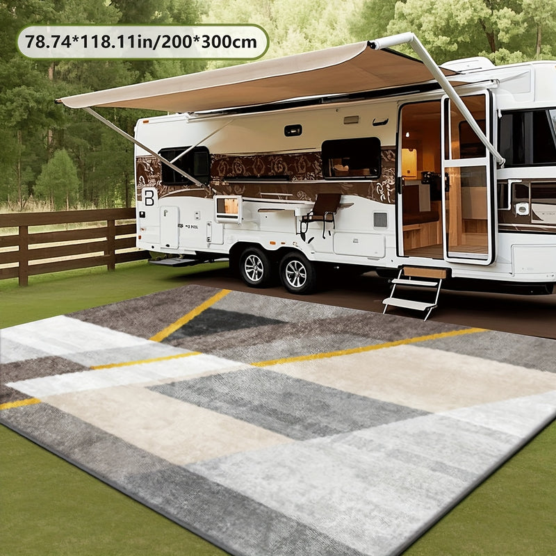 Estampado plano 2D con patrón geométrico exquisito, alfombra decorativa de estilo moderno 1 pieza, picnic, RV, balcón, patio, cubierta, camping, decoración de vacaciones para interiores y exteriores disponibles en múltiples escenas, tamaños múltiples opc