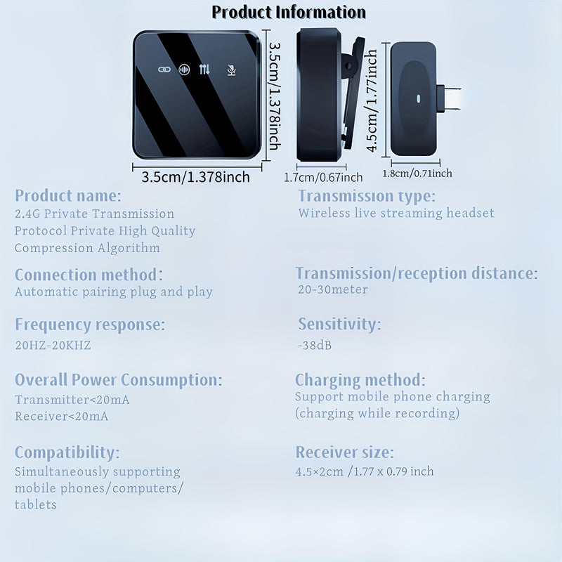 Micrófono inalámbrico de clip de alta calidad para creadores de contenido, grabación rápida/silencio y carga rápida USB-C, diseño de clip resistente con batería duradera de 160 mAh, ideal para vlogging, podcasting y transmisiones en vivo