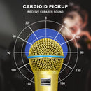 Micrófono metálico XGeS Audio con diafragma dorado, supercardioide, alta salida, malla de acero - Conector XLR alimentado por USB para karaoke, canto, transmisión en vivo, juegos, videoconferencia (amarillo), micrófono para computadora, configuración de