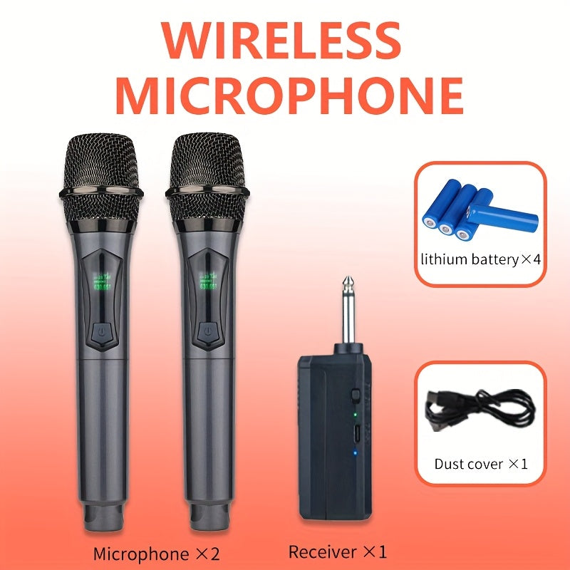 Microfono sin varillas, 2 micrófonos manuales inalámbricos, micrófono dinámico para karaoke, sonido claro con altavoz recargable de hasta 6 horas de uso, ideal para cantar, fiestas y discursos