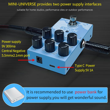 Pedal de Reverb Digital M-VAVE para Guitarras Eléctricas - 9 Efectos de Sonido, Alimentación USB y DC, Pedal Compacto Azul con Potenciómetros para Todo Estilo Musical - Mejora el Tono, Regalo Perfecto para Musicians