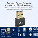 Adaptador sin varillas USB 5.3 - Plug & Play Sin Necesidad de Controladores, Conexión Simultánea para Auriculares/Altavoces/Tabletas/Tarjetas de Teclado/Mouse/Consoles de Juegos/Impresoras/Computadoras/Telefonos, Adaptador Wifi para PC, Diseño Compacto y