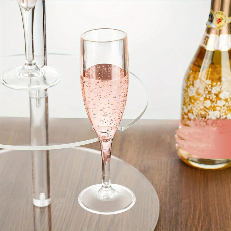Soporte Elegante de 3 Niveles para Cócteles Transparente con Acrílico y 12 Porta Vasos - Exhibidor de Copas de Champán de Dos y Tres Pisos, Ideal para Fiestas y Eventos