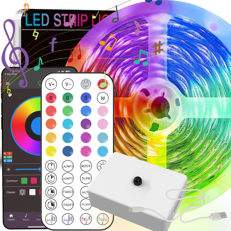 Tiras de luces LED inteligentes NBBUFF con aplicación y control remoto de 44 teclas, luces RGB inalámbricas con sincronización musical, alimentadas por USB, para decoración de habitaciones, fiestas, bodas, decoración de Pascua, luces inalámbricas para ha