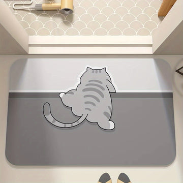 Alfombra de baño con silueta de gato naranja - Diatomea suave, antideslizante, absorbente y lavable para inodoro, lavabo y ducha - Alfombra decorativa para entrada, baño o como alfombra de gato absorbente