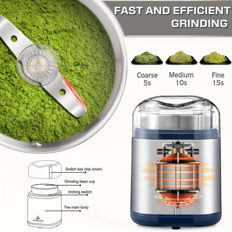 ZHENGHAI 200W Molinillo Eléctrico de Especias - Compacto, Rápido y Fácil de Moler para Granos de Café, Especias Secas, Frutos Secos. Procesador de Alimentos, Mezclador de Alimentos - Incluye Atrapa Polen y Cepillo de Limpieza!