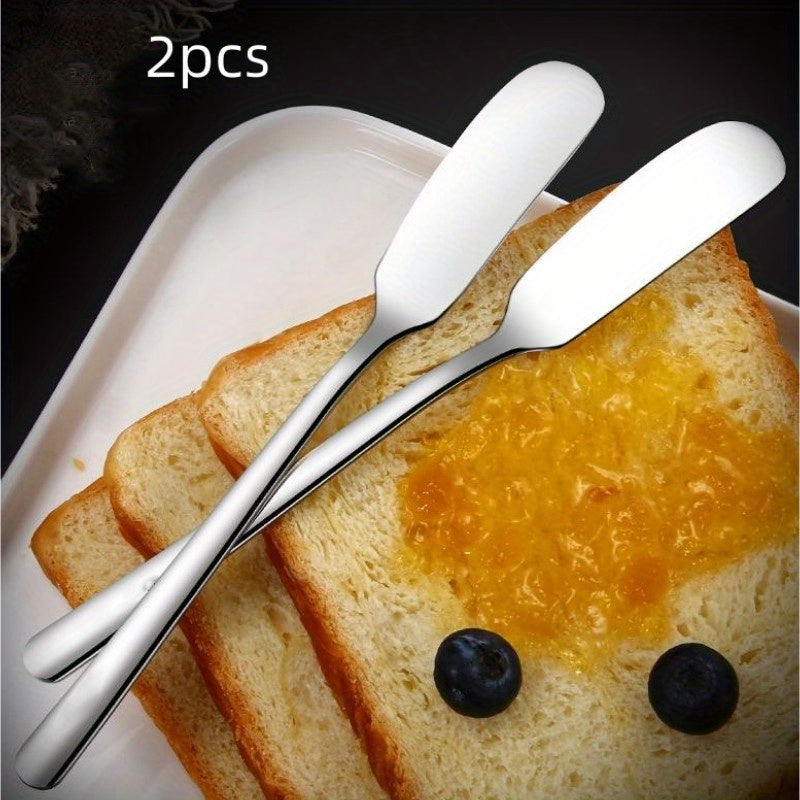 2 cuchillos de acero inoxidable para mantequilla, queso, pan y mermelada, punta redonda