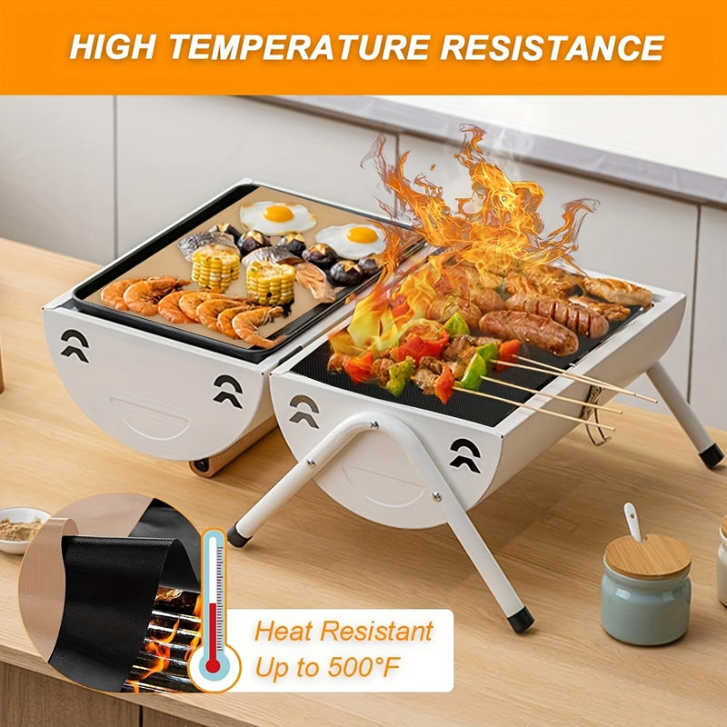 5 piezas de tapetes para parrilla de Teflón negro - Resistente al calor, antiadherente, fácil de limpiar y reutilizable - Ideal para parrillas eléctricas, de gas y carbón - Perfecto para camping al aire libre y accesorios de barbacoa, utensilios de cocin