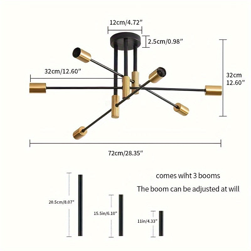 1pc Lámpara Colgante Industrial Moderna en Negro y Dorado - Elegante Aplique de Techo con 4/6 Bombillas, Montaje Semi-Encastrado, Base E26/E27 para Sala de Estar, Comedor, Dormitorio, Cocina, Café - Acabado Metálico Elegante, Sin Bombillas Incluidas, Luc