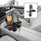 Bandeja Giratoria 360° para Consola de Auto - Soporte para Teléfono y Navegación con Porta Hamburguesas/Comida, Organizador de Tazas de Café - Bandeja Multiusos de Plástico Duradero para Viajes Seguros, Mesa de Coche Resistente