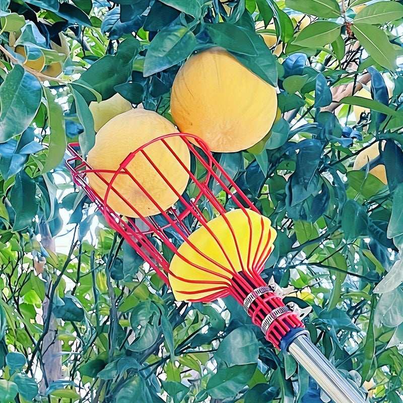 1pc Recolector de Frutas Extensible Naranja y Amarillo con Garras - Herramienta de Alta Altura para Granadas, Ciruelas, Albaricoques - Diseño Duradero en Plástico/Metal, Sin Batería Necesaria, Mango Ergonómico para Recolección Segura y Eficiente, Cosecha