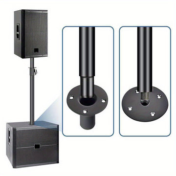Poste de Altavoz Metálico Ajustable en Altura con Varilla Roscada M20 y Conector Jack de 35mm - Extensores Negros Resistentes para Subwoofers, Montaje Fácil para Sonido En Vivo y Actuaciones Escénicas