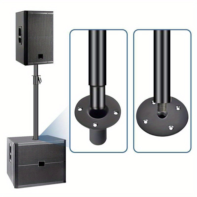 Poste de Altavoz Metálico Ajustable en Altura con Varilla Roscada M20 y Conector Jack de 35mm - Extensores Negros Resistentes para Subwoofers, Montaje Fácil para Sonido En Vivo y Actuaciones Escénicas