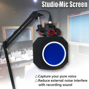 Protector de Micrófono de Estudio Portátil con Filtro Pop - Conector XLR, Material de Fibra, No Requiere Batería - Ideal para Aislamiento Vocal y Grabación Acústica