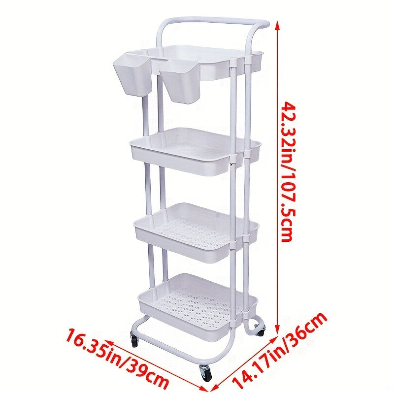 Carrito organizador rodante de 3 o 4 niveles con ruedas, estructura resistente de plástico y metal, acabado negro, organizador móvil para cocina, baño o lavandería, carrito multiusos que ahorra espacio, solución de almacenamiento elegante, contenedores d