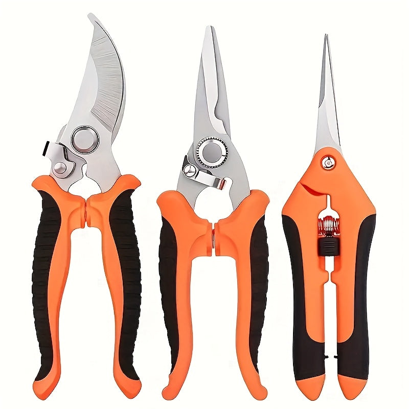 Juego de 3 tijeras profesionales para podar flores y jardinería con cuchillas de acero inoxidable, herramienta manual de podado en empaque de caja