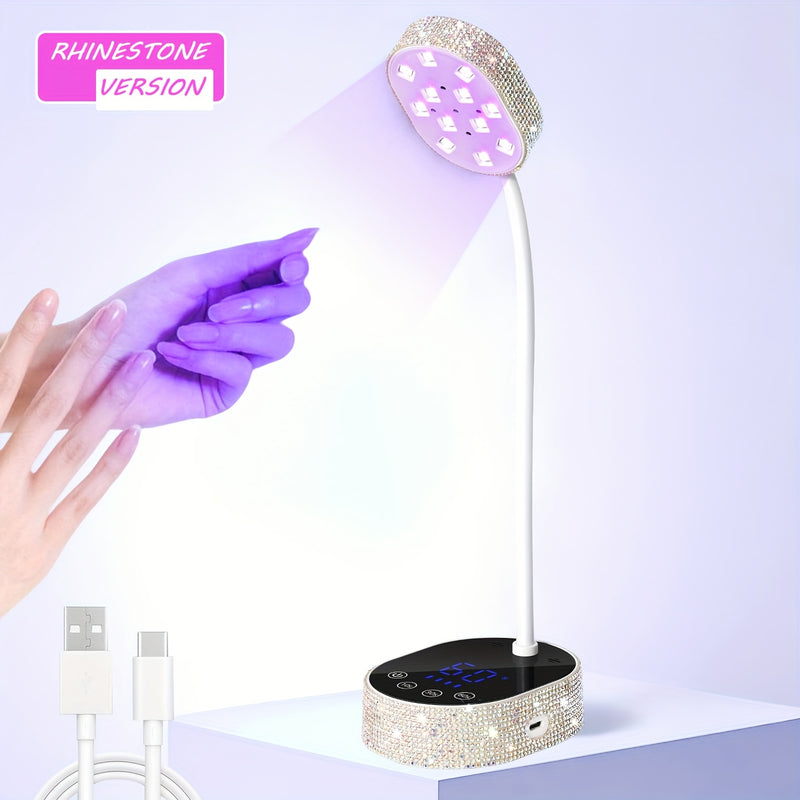 Linterna de Uñas Compacta para Escritorio con Pantalla Táctil - Secador Portátil con Piedras Brillantes, 12 Luces LED, Sensor Infrarrojo Inteligente, Kit de Manicura Perfecto para Cumpleaños de Mujeres