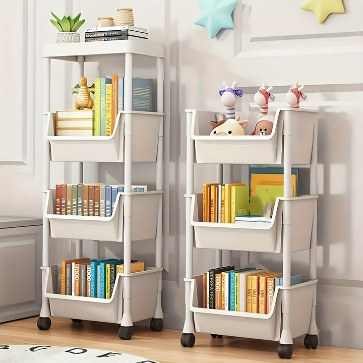 Carrito organizador de plástico con 4 niveles y ruedas, resistente, ahorrador de espacio, con estantes ajustables para sala, dormitorio o residencia estudiantil, ideal para todas las temporadas, organizador moderno, con ruedas suaves, organizador de alma