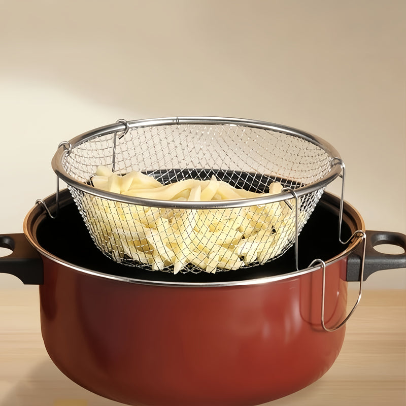Juego de 4 cestas fritas, cesta de freír/bake plegable con malla de colador, colador de cesta de freír doméstico, herramienta de cocina para papas fritas, filtro de freidor profundo, colador de cesta frita de cocina