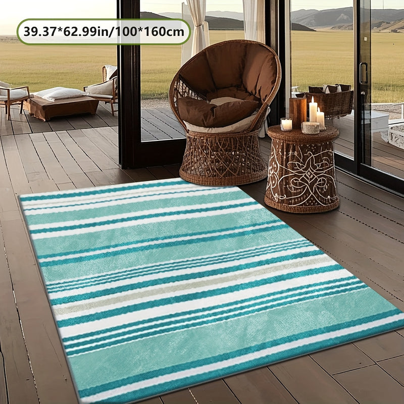 Estampado plano 2D con patrón de rayas exquisito, alfombra decorativa de estilo simple, 1 pieza, picnic, RV, balcón, terraza, cubierta, camping, decoración de vacaciones para interiores y exteriores, disponible en múltiples escenarios, variedad de tamaño