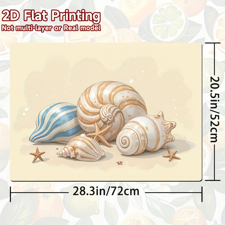 1pc Protector de Encimera para Estufa - Tapete Resistente al Calor con Diseño de Concha (Beige/Azul), Antirrayas para Cocinas de Gas/Eléctricas, Cafetera y Lavavajillas, Fácil de Limpiar, Motivo 2D Plano