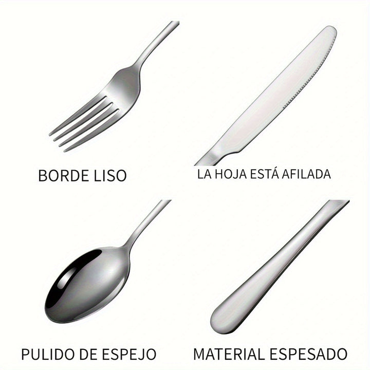 Juego de 30 piezas de vajilla de lujo, juego de cuchara, tenedor y cuchillo, elegante juego de cubiertos de acero inoxidable, juego de cubiertos de café, juego de cocina, juego de cubiertos plateados - Seguro para lavavajillas - Ideal para Navidad, Hallo