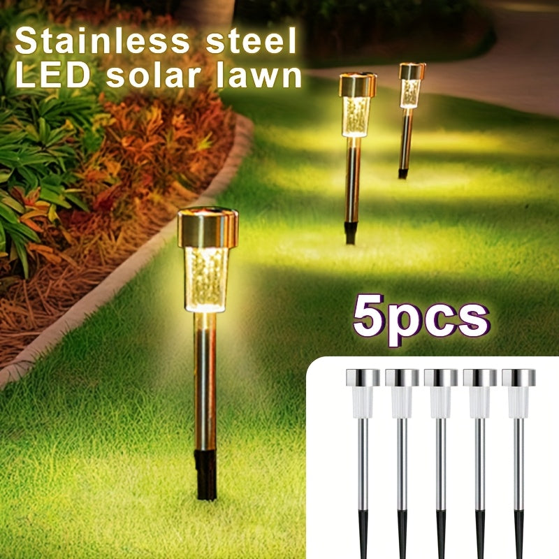 Juego de 5/10/24 luces solares LED para césped, luz solar exterior de acero inoxidable, sin tarifa eléctrica, no requiere cableado. Adecuadas para decorar patios, céspedes, caminos, terrazas, pasillos, jardines y se encienden automáticamente al anochecer
