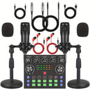 2 interfaces de audio V8s con micrófonos condensadores BM800 - Equipo portátil para podcast con batería, grabación y transmisión en vivo, incluye múltiples accesorios, equipo de grabación profesional, construcción duradera