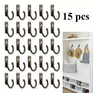 Ganchos de Pared Retro en Bronce - Ganchos Metálicos Modernos para Almacenamiento, Fácil Instalación, Ideales para Abrigos, Sombreros, Toallas, Llaves y Ropa, Baño o Garaje, 15 Piezas